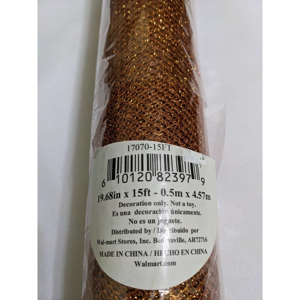 20" x 15 Ft Orange Metallic Deco Mesh Wrap Rolls Floral Ribbon Wreath Sequins